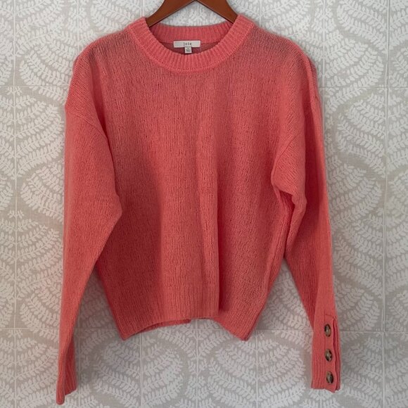 Joie Coral/Pink Wool Blend Long Sleeve Crew Neck Sweater with Button/Cuff S - Picture 1 of 12